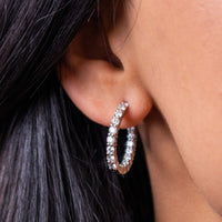 Roberto Coin Diamond Hoops Inside Out Earrings in 18k Gold Modeled