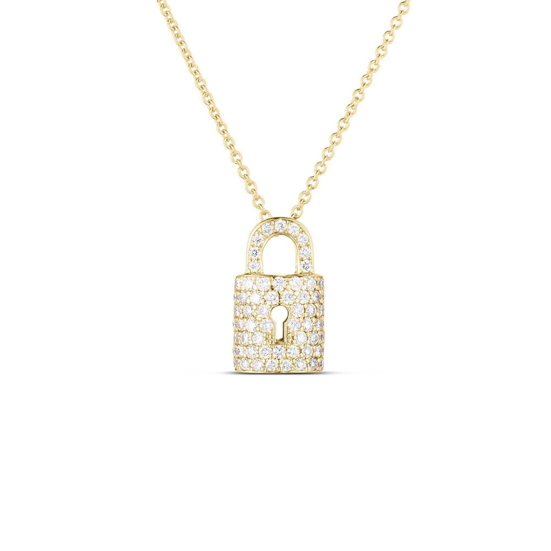 Roberto Coin Diamond Lock Necklace Pendant in Gold 