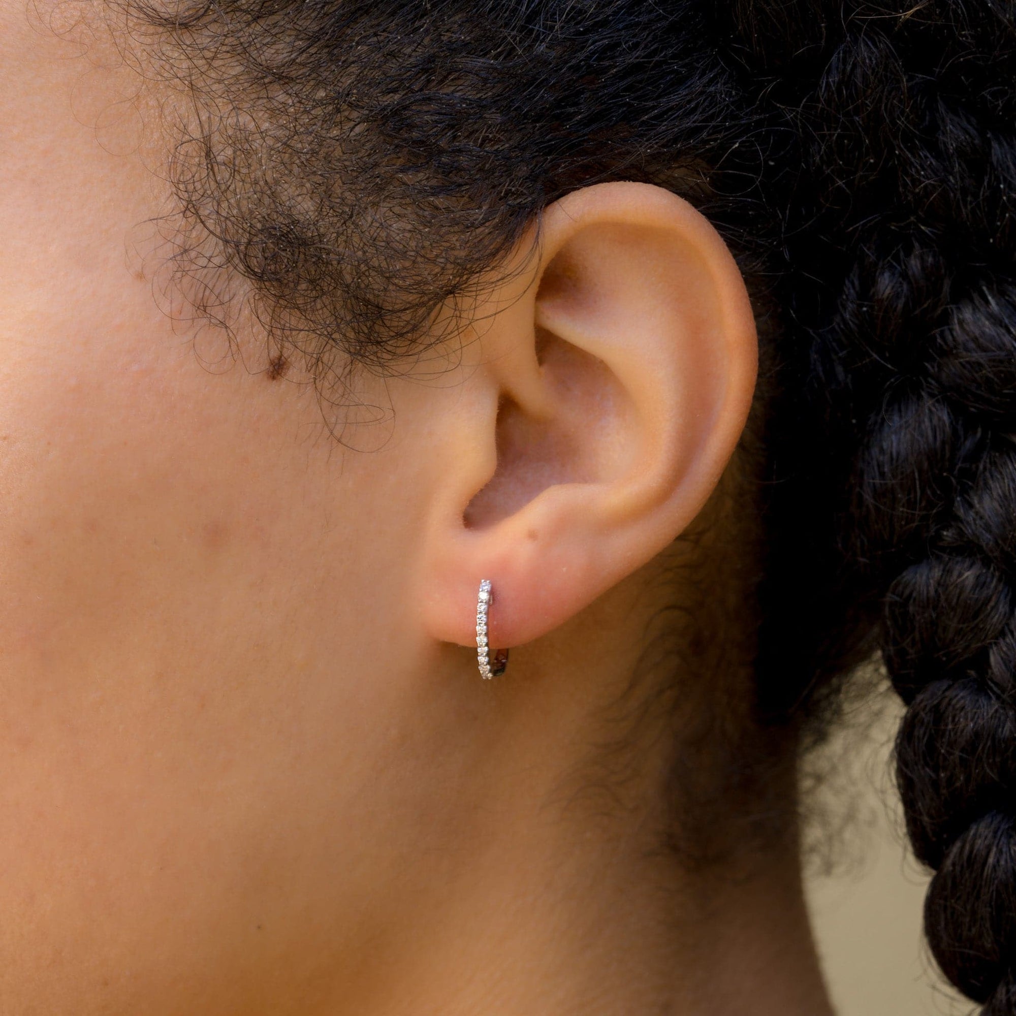 Roberto Coin Huggy Earrings with Micropave Diamonds Modeled