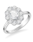 Rose-Cut Diamond Flower Halo Engagement Ring in White Gold Angle