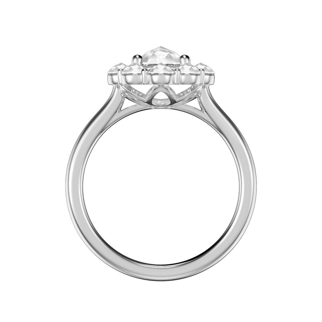 Rose-Cut Diamond Flower Halo Engagement Ring in White Gold Side