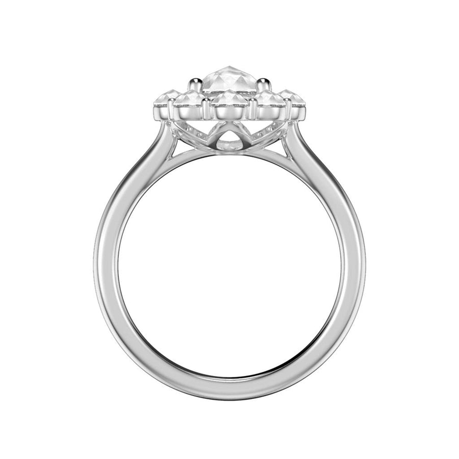 Rose-Cut Diamond Flower Halo Engagement Ring in White Gold Side