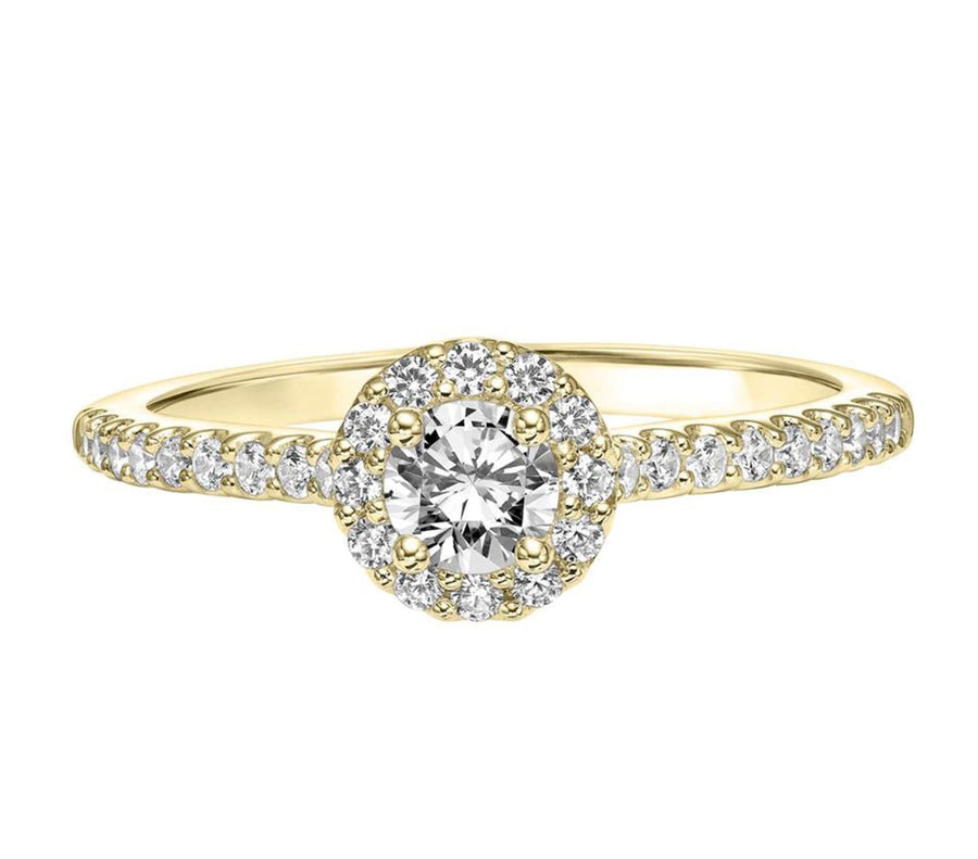 Round Brilliant Diamond Halo Engagement Ring in Yellow Gold 