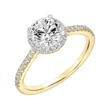Round Diamond .50ctw Halo Shoulder Engagement Ring in Yellow Gold - Skeie's Jewelers