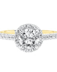 Round Diamond Halo Sidestones Two-Tone Gold Engagement Ring Front
