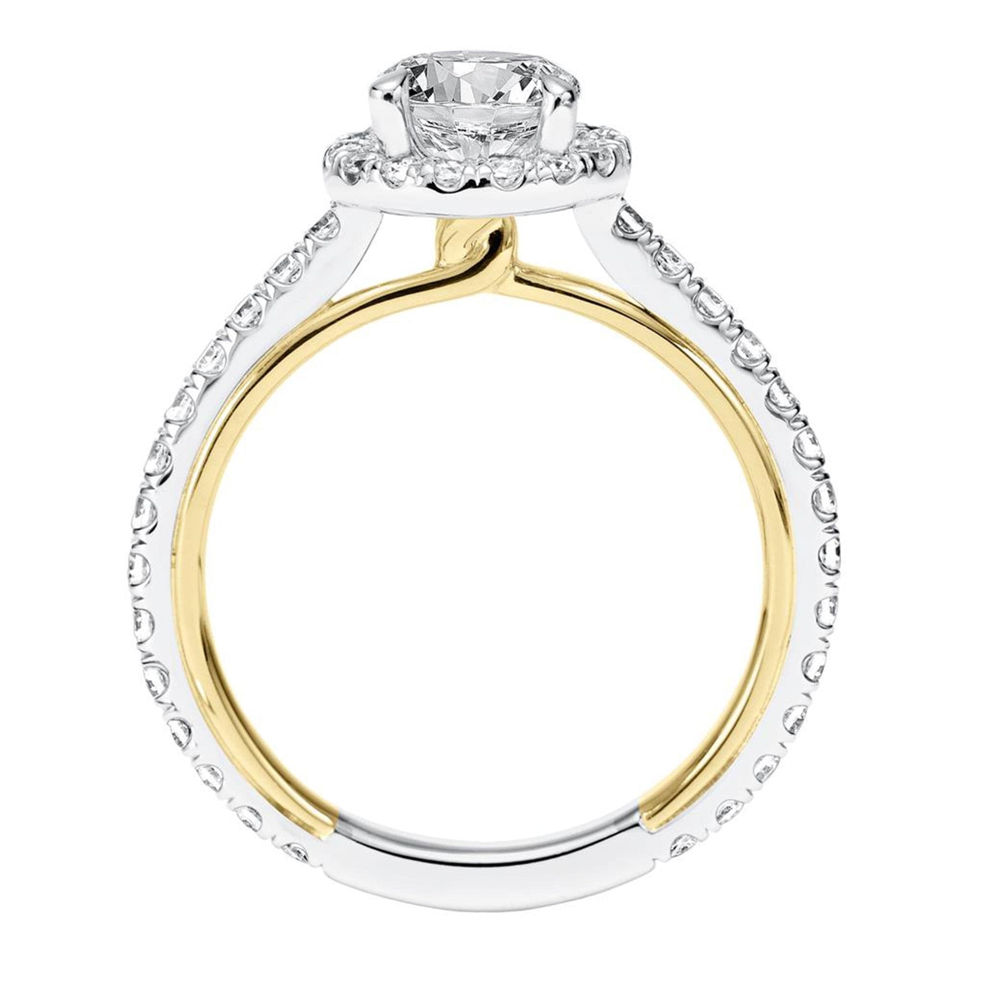 Round Diamond Halo Sidestones Two-Tone Gold Engagement Ring Side