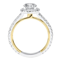 Round Diamond Halo Sidestones Two-Tone Gold Engagement Ring Side