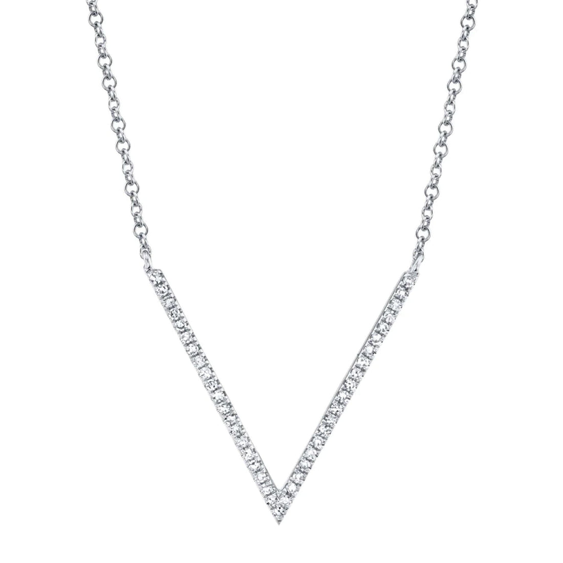 White Gold Diamond 'V' Bar Pendant Necklace by Shy Creation 