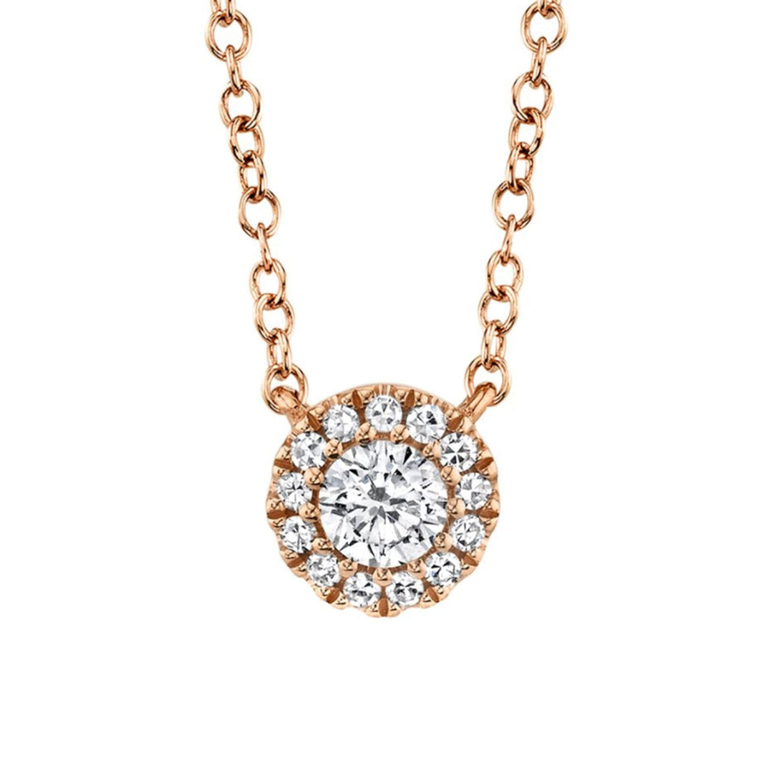 Diamond Halo Rose Gold Pendant Necklace by Shy Creation 