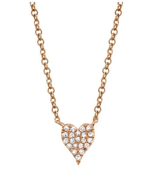 Shy Creation 14k Gold Mini Pavé Diamond Heart Pendant Necklace