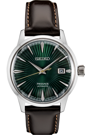 Seiko Presage SRPD37 Green Dial Leather Strap 40.5mm Watch - Skeie's Jewelers