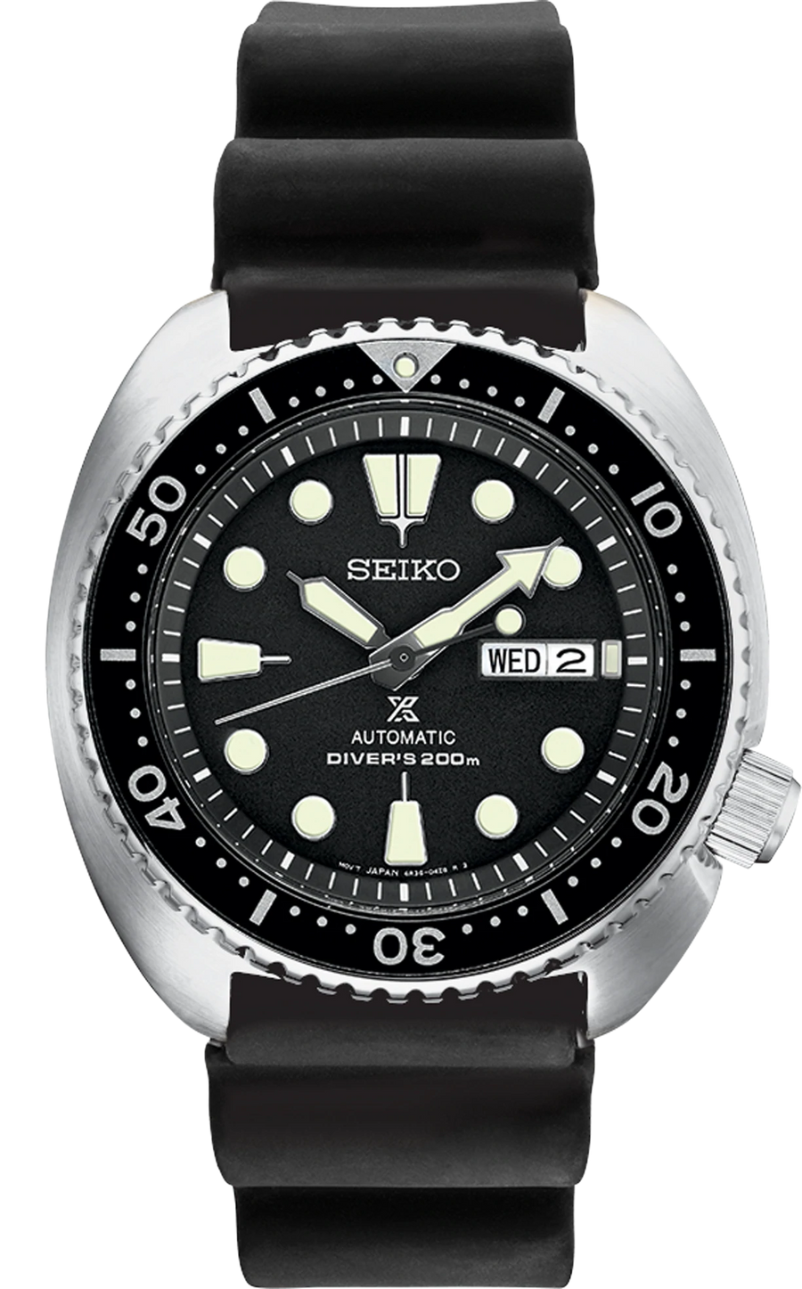 Seiko Prospex SRPE93 Black Dial Rubber Strap Turtle Diver Watch