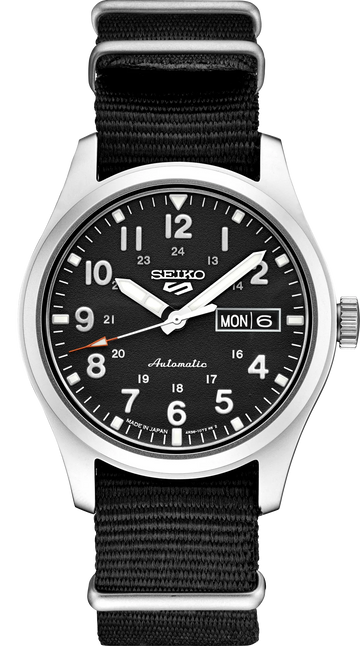 Seiko 5 Sports SRPG37 Vintage Black Dial Black Strap Watch