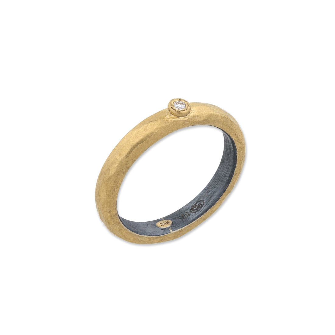 Hammered Single Diamond Stockholm Ring by Lika Behar Yellow Gold