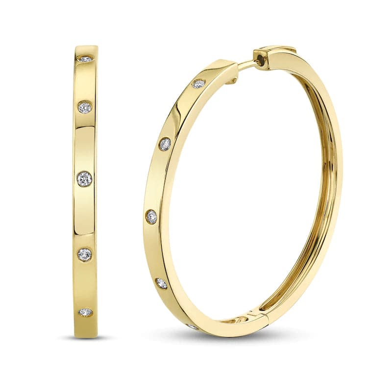 Shy Creations 14k Gold Diamond Bezel Hoop Earrings - Skeie's Jewelers