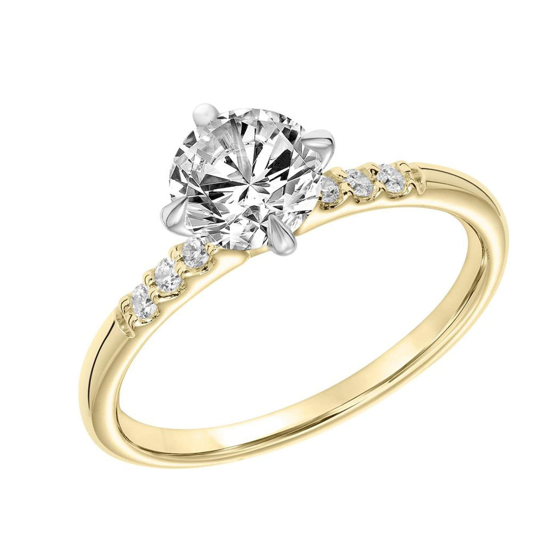 Round Engagement Ring with Petite Diamond Sidestones - Semi-Mount