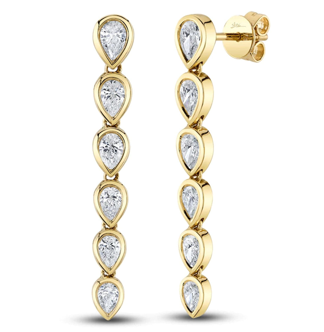 Pear Diamond Dangle Earrings in Yellow Gold by Shy Creation
