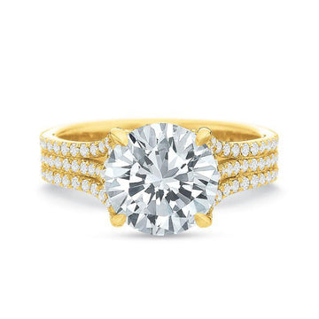 Tri-Shank Round Diamond Engagement Ring Split Gallery Yellow Gold