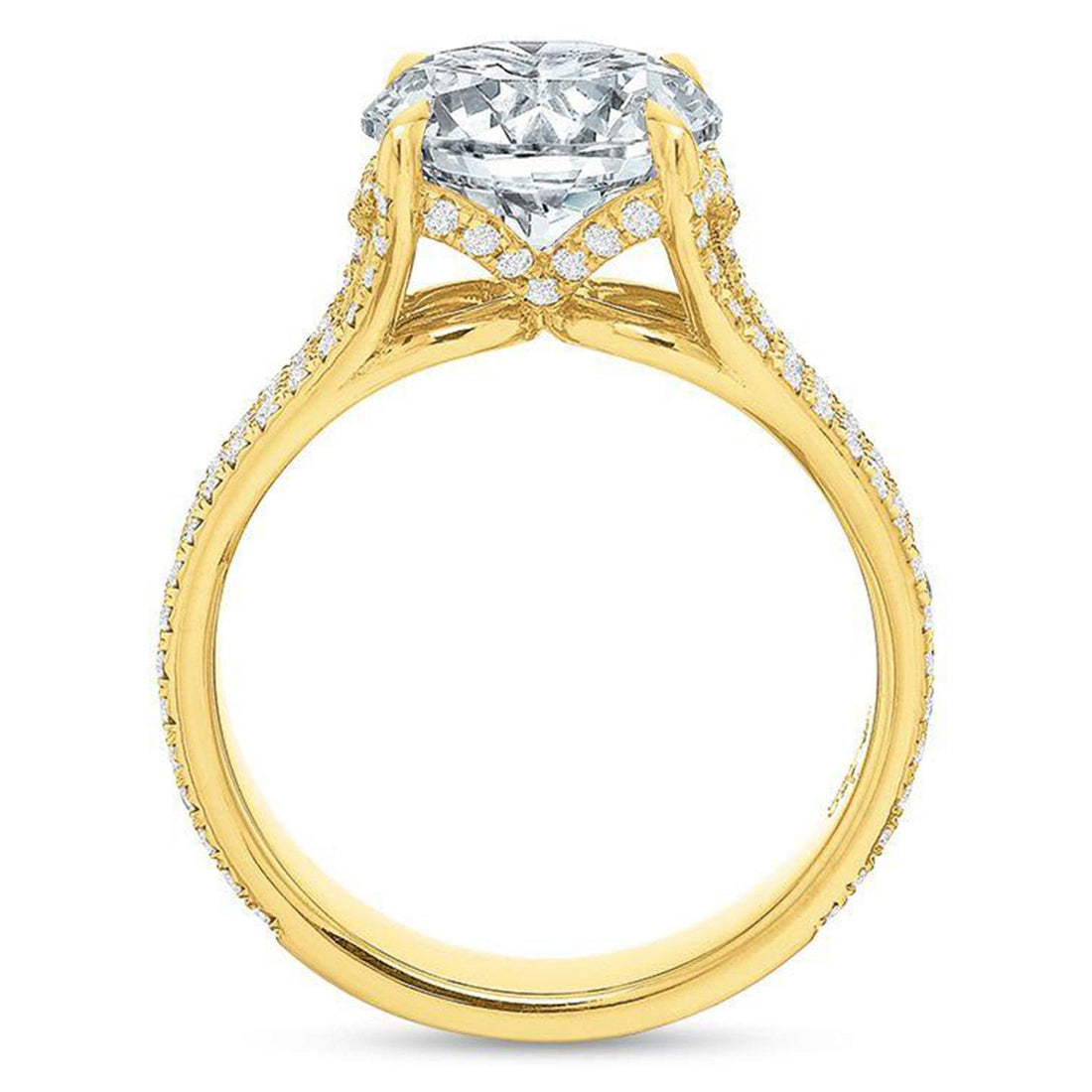 Tri-Shank Round Diamond Engagement Ring Split Gallery Yellow gold
