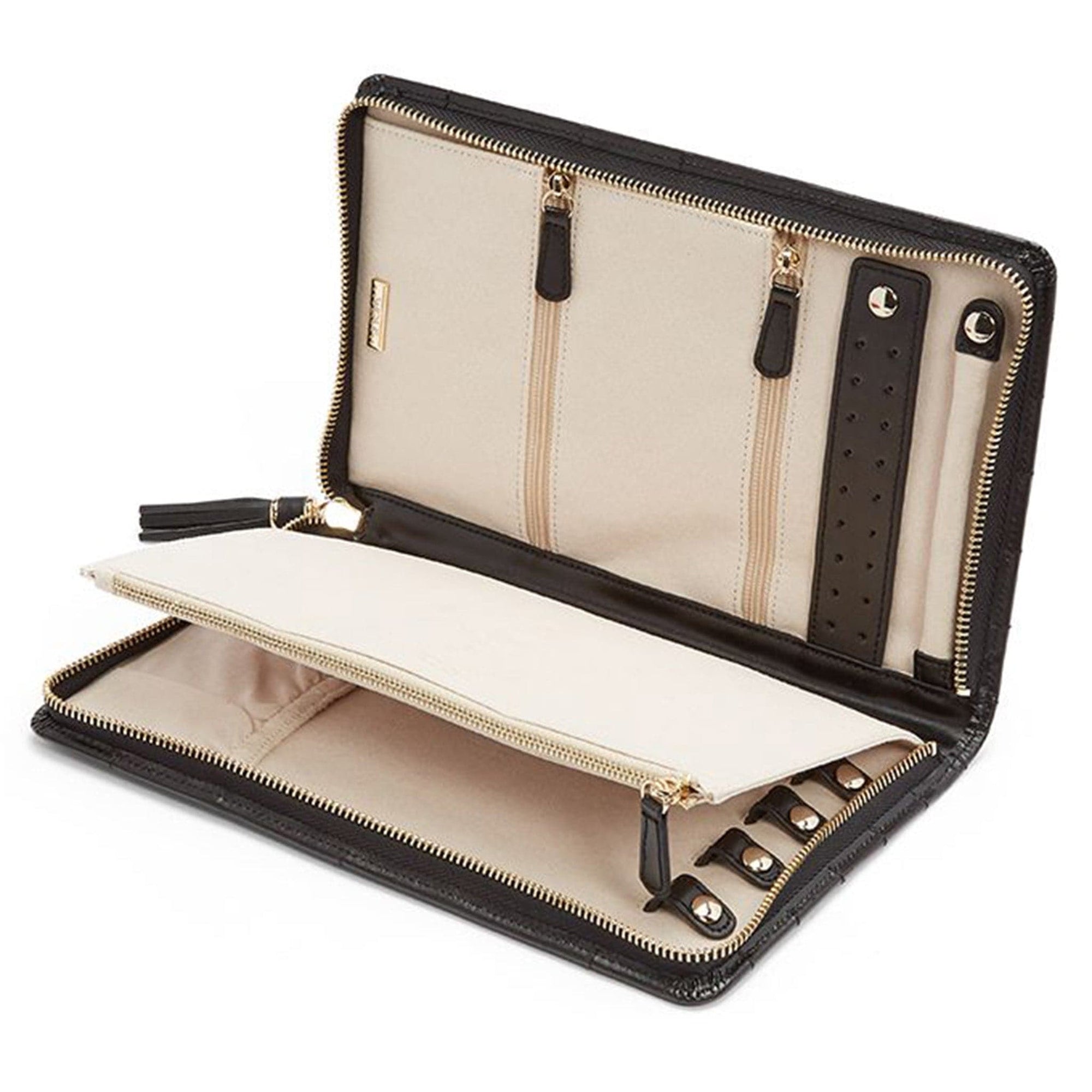 Large Jewelry Travel Case Portfolio 'Caroline' by Wolf Black open