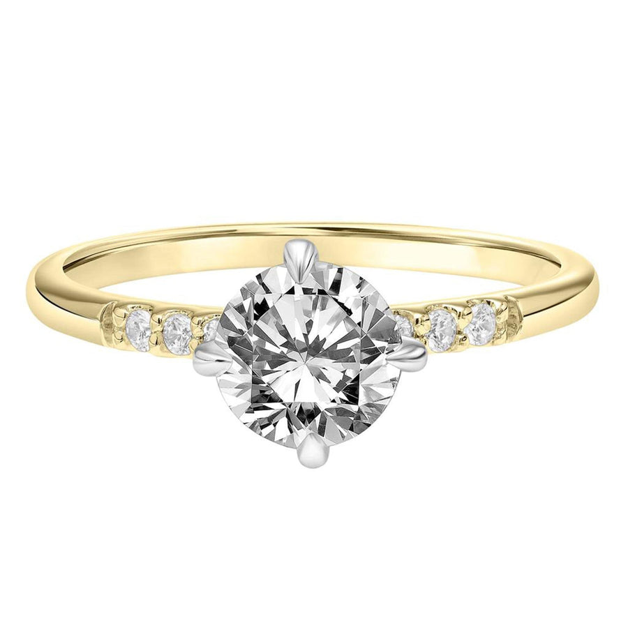 Round Engagement Ring with Petite Diamond Sidestones - Semi-Mount