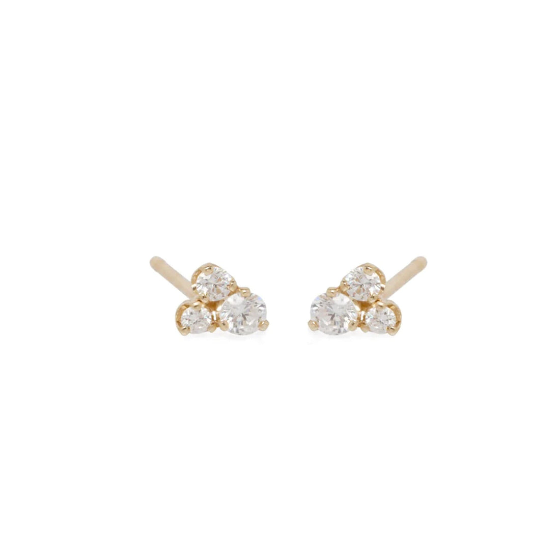 Three Diamond Cluster Yellow Gold Stud Earrings by Zoe Chicco