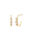 Yellow Gold & Three Diamond Huggie Hoop Earrings by Zoe Chicco