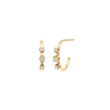 Yellow Gold & Three Diamond Huggie Hoop Earrings by Zoe Chicco