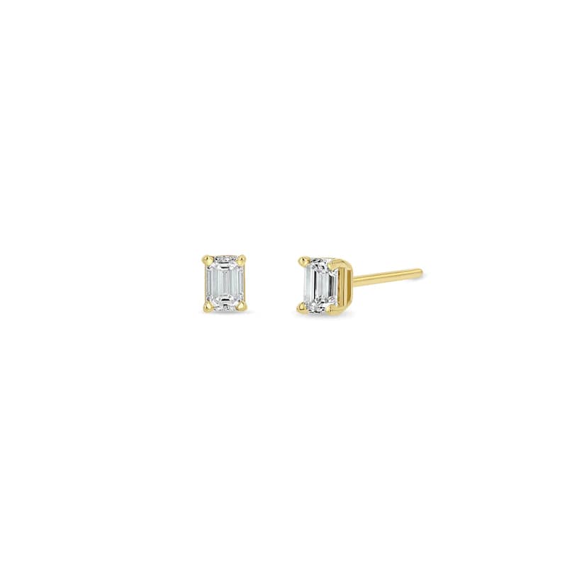 Yellow Gold Emerald Cut Diamond Studs by Zoe Chicco - Skeie's Jewelers