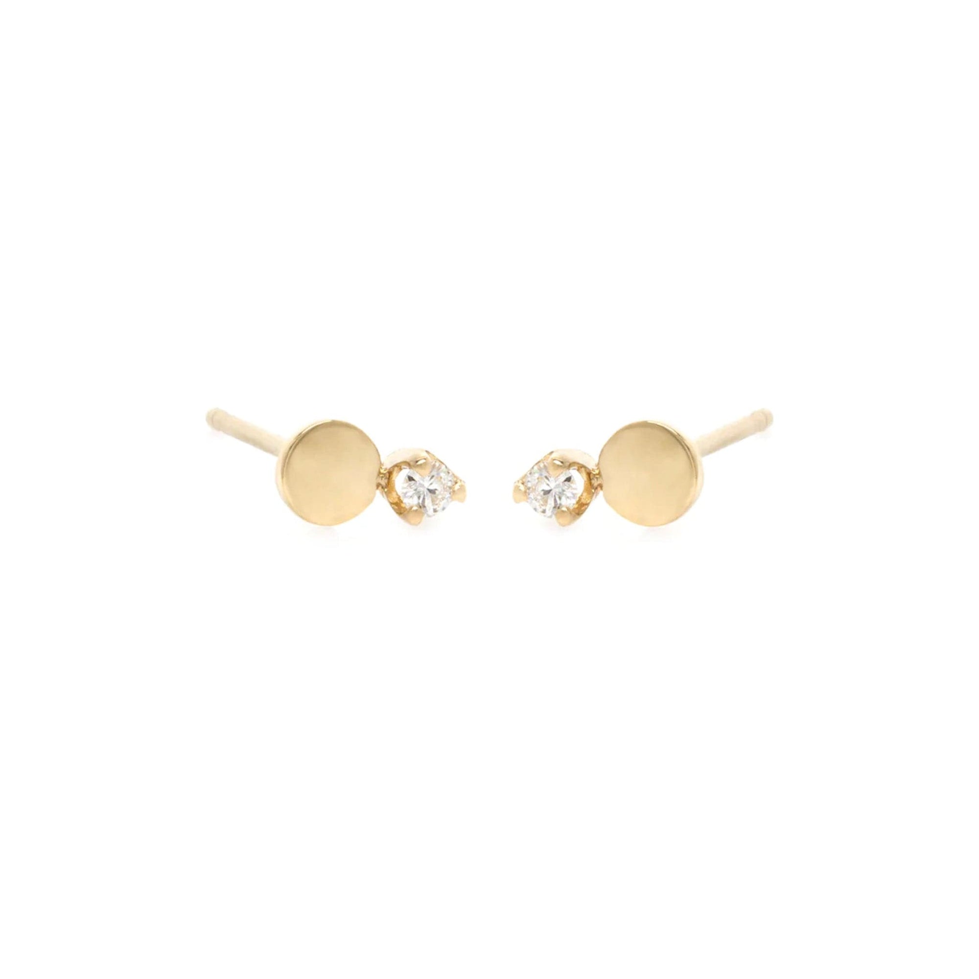 Zoe Chicco Yellow Gold Round Disc and Diamond Stud Earrings