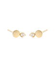 Zoe Chicco Yellow Gold Round Disc and Diamond Stud Earrings