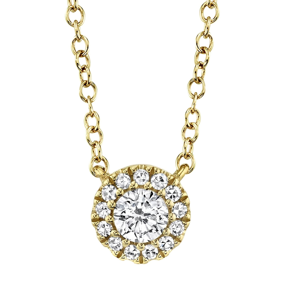 Diamond Halo Yellow Gold Pendant Necklace by Shy Creation