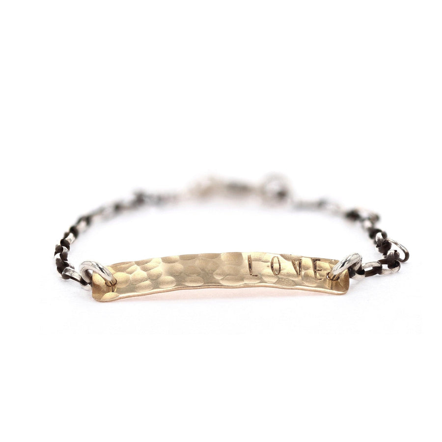 Yellow Gold Love Stamp Bar Sterling Silver Bracelet by Arianna Nicolai - Skeie's Jewelers