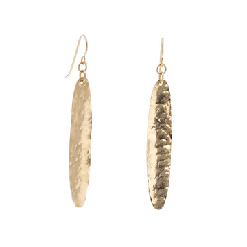 Yellow Gold Hammered Leaf Drop Earrings by Arianna Nicolai