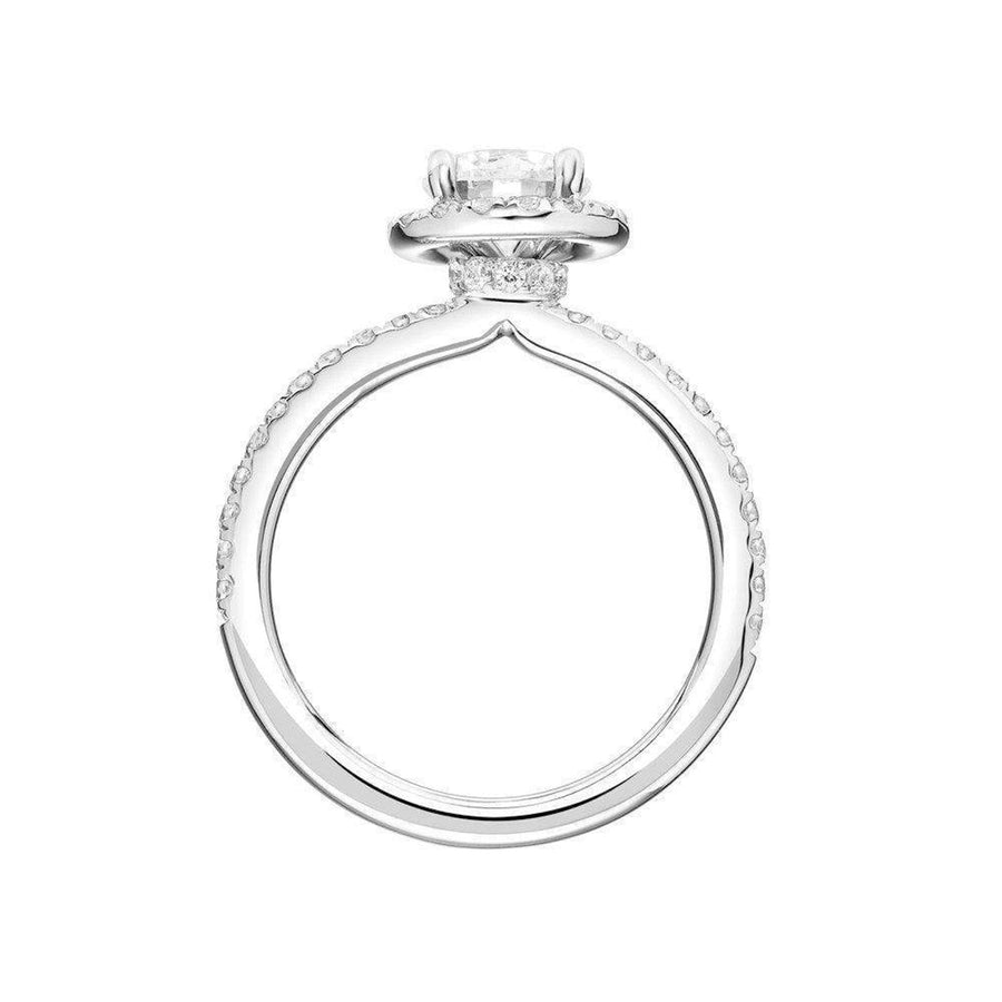 Round Diamond Halo Sidestone Engagement Ring in White Gold Halo