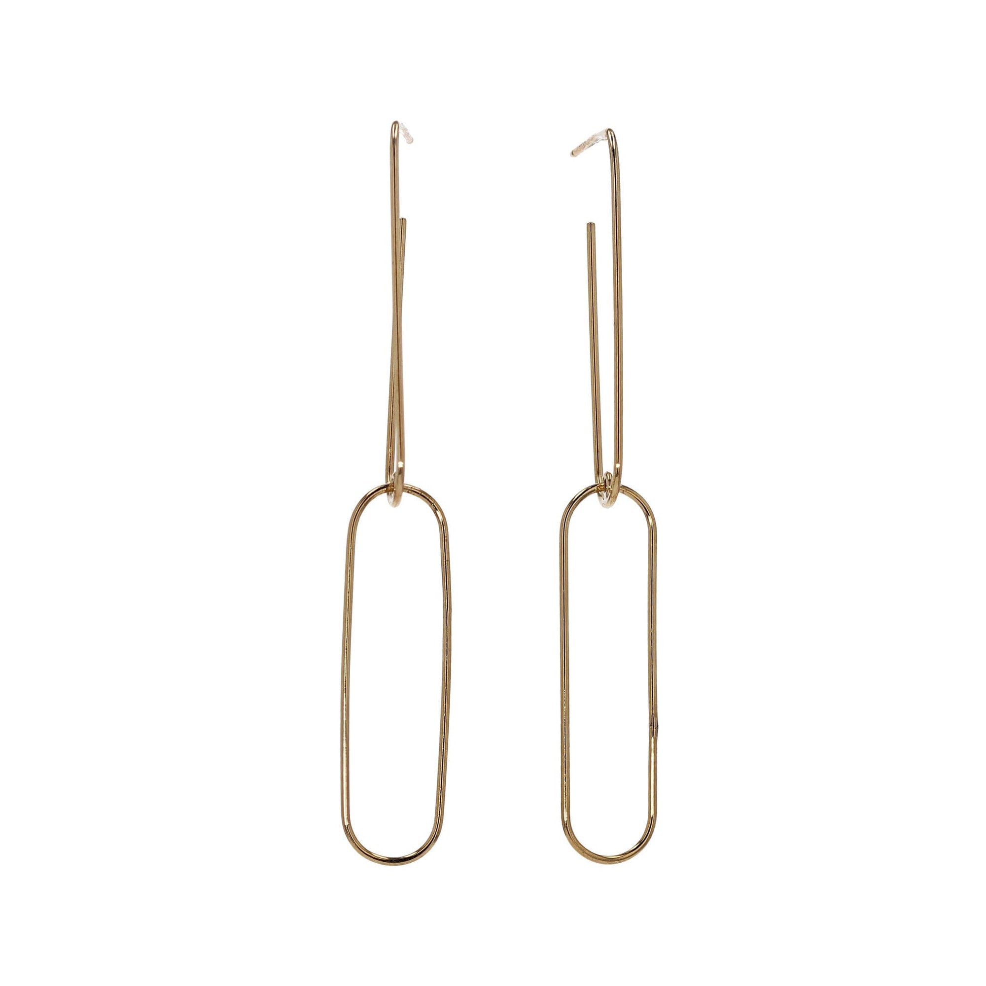 Long Oval Dangle Earrings in Yellow Gold by Carla | Nancy B. Angled