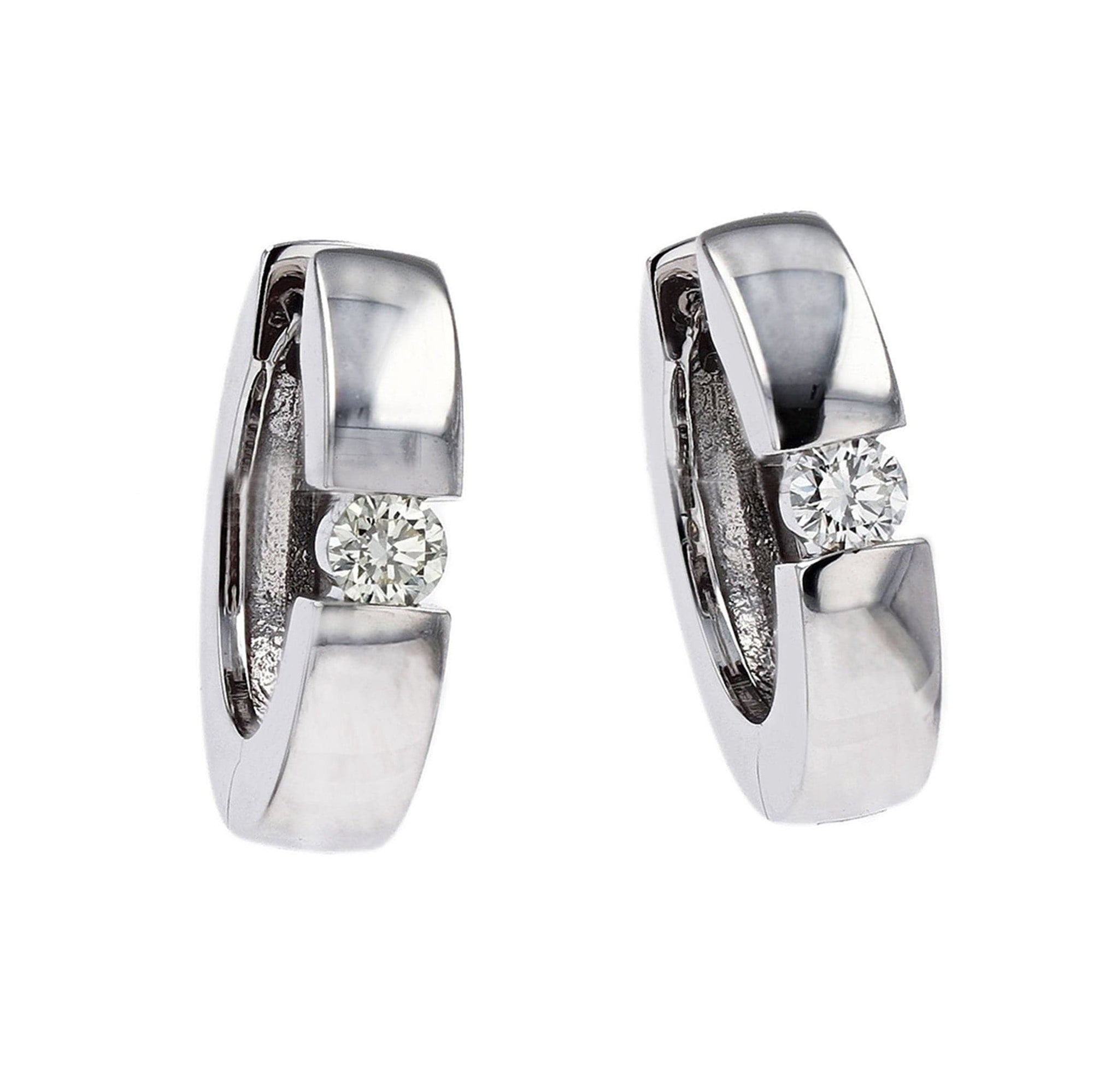 Single Diamond White Gold Wide Huggie Hoop Earrings by Breuning