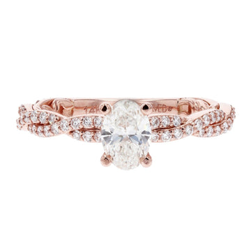 Oval Diamond Rose Gold Diamond Sidestone Twist Engagement Ring