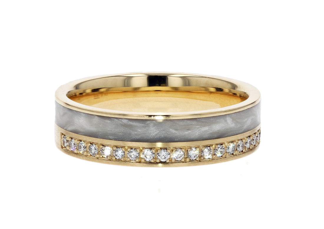 Furrer Jacot 18k Yellow Gold & Ceramic Diamond Wedding Band Ring