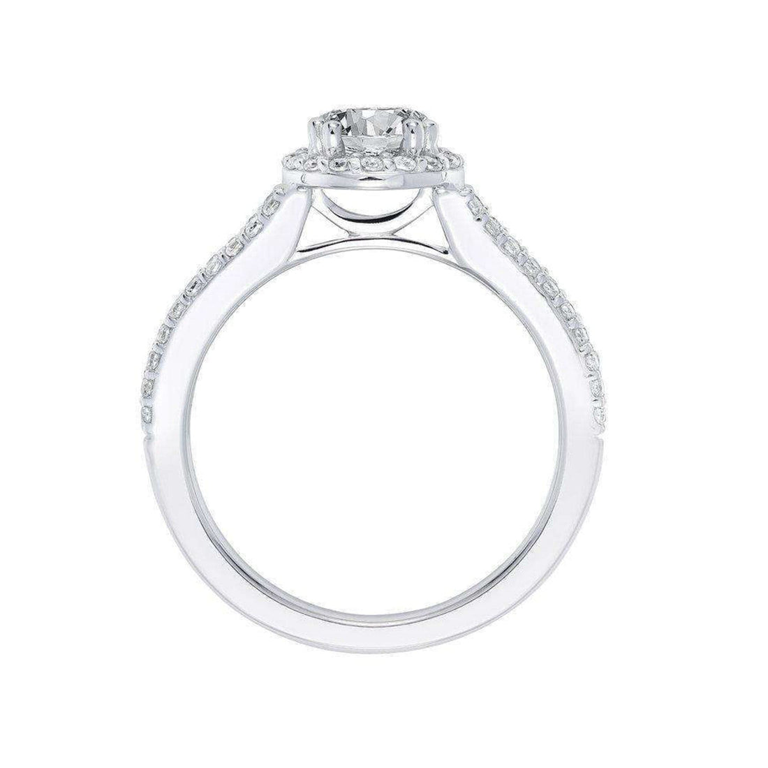 Diamond Halo Split Shoulder Engagement Ring by Frederick Goldman Side