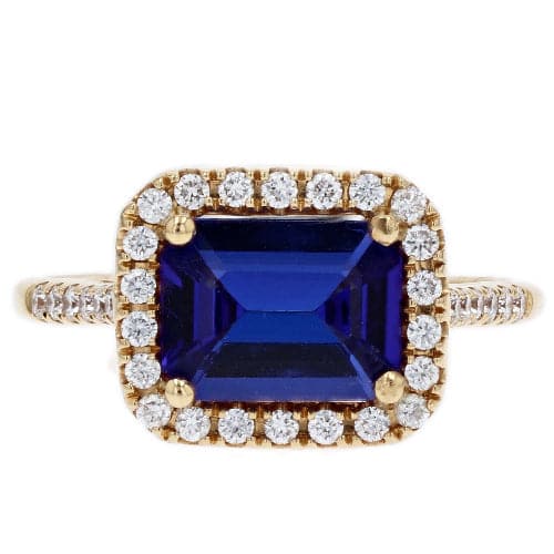 Kimberly Collins Emerald Cut Tanzanite with Diamond Halo Ring