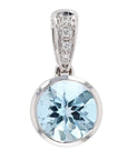 Kostbar 14k Gold Bezel Aquamarine & Diamond Pendant Necklace