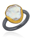 Keshi Pearl Yellow Gold Oxidized Sterling Silver Ring by Lika Behar