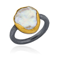 Keshi Pearl Yellow Gold Oxidized Sterling Silver Ring by Lika Behar