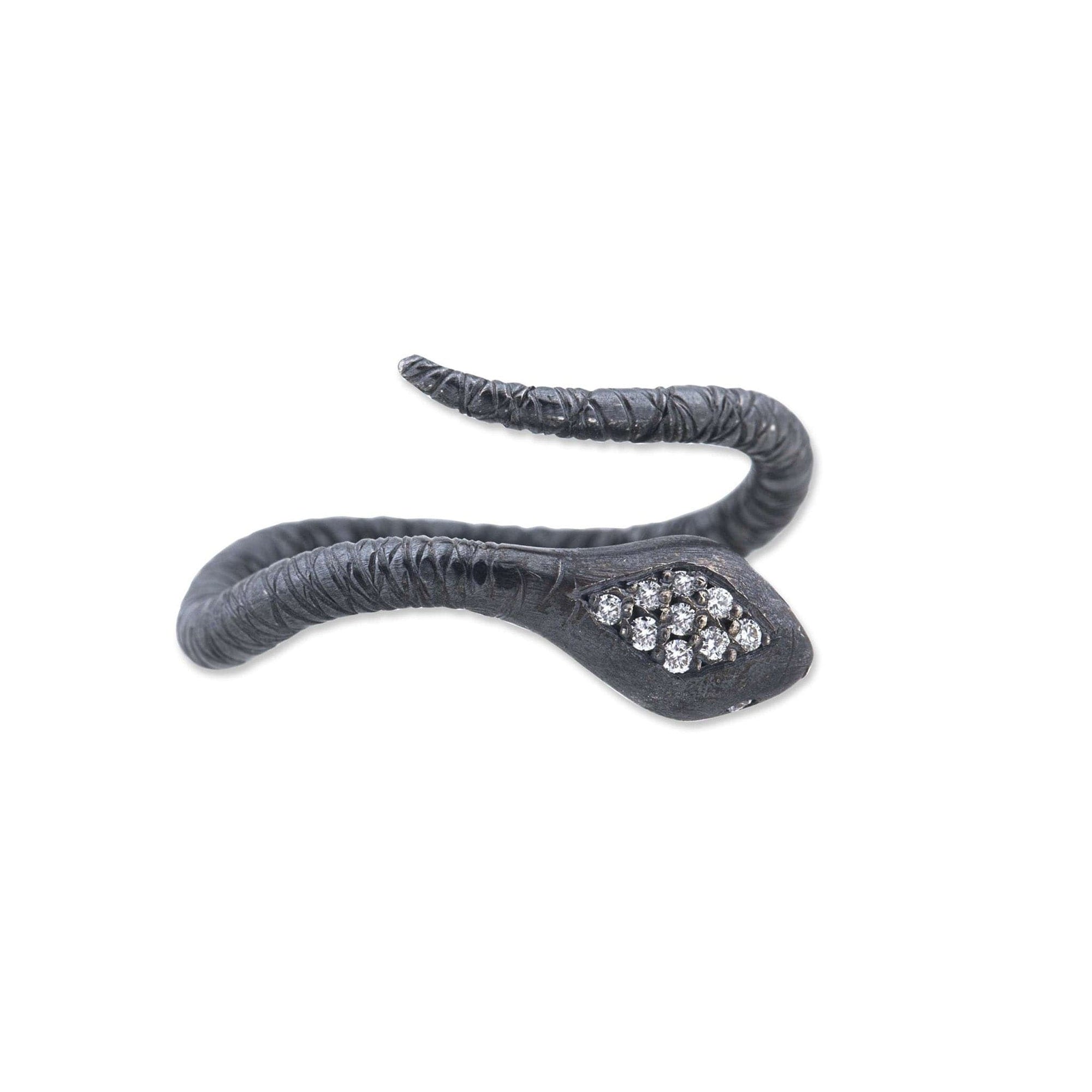 Oxidized Sterling Silver Diamond Head Snake Ring by Lika Behar