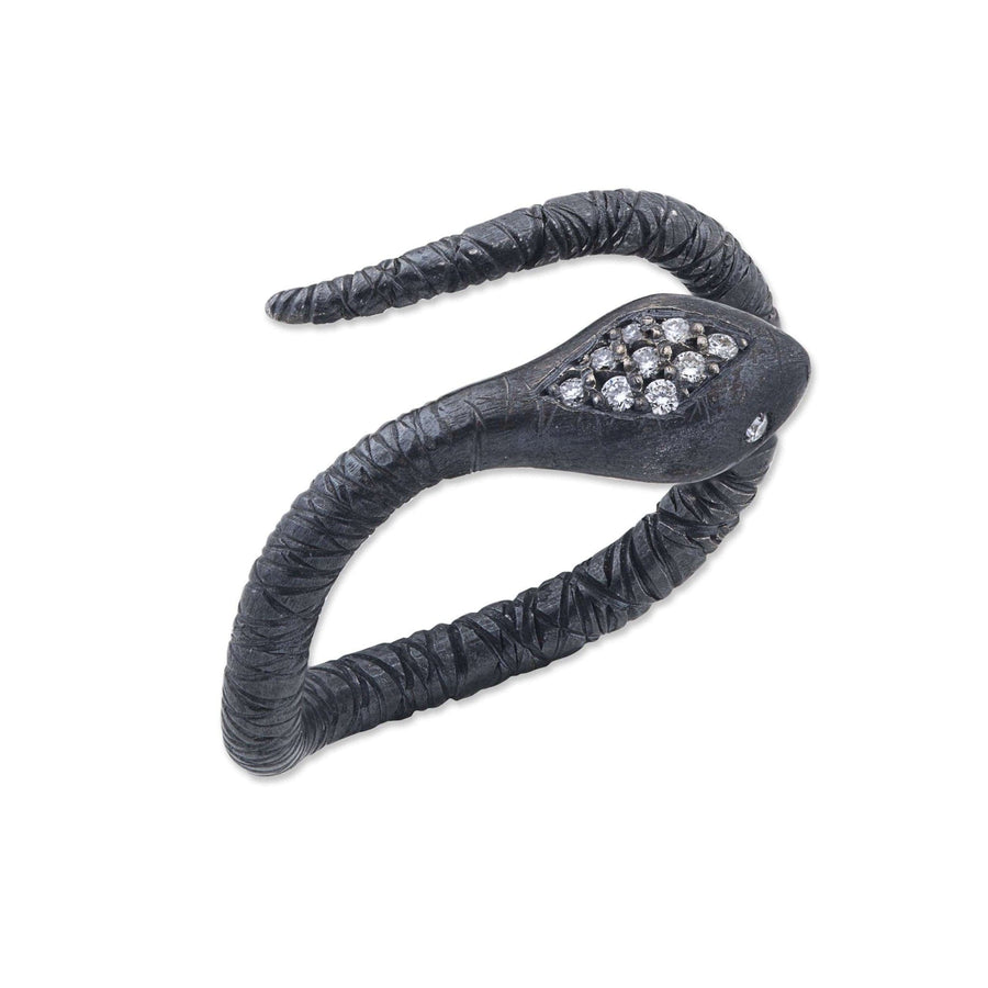Oxidized Sterling Silver Diamond Head Snake Ring by Lika Behar Angle