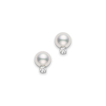 Mikimoto Akoya Cultured Pearl and Diamond Stud Earrings