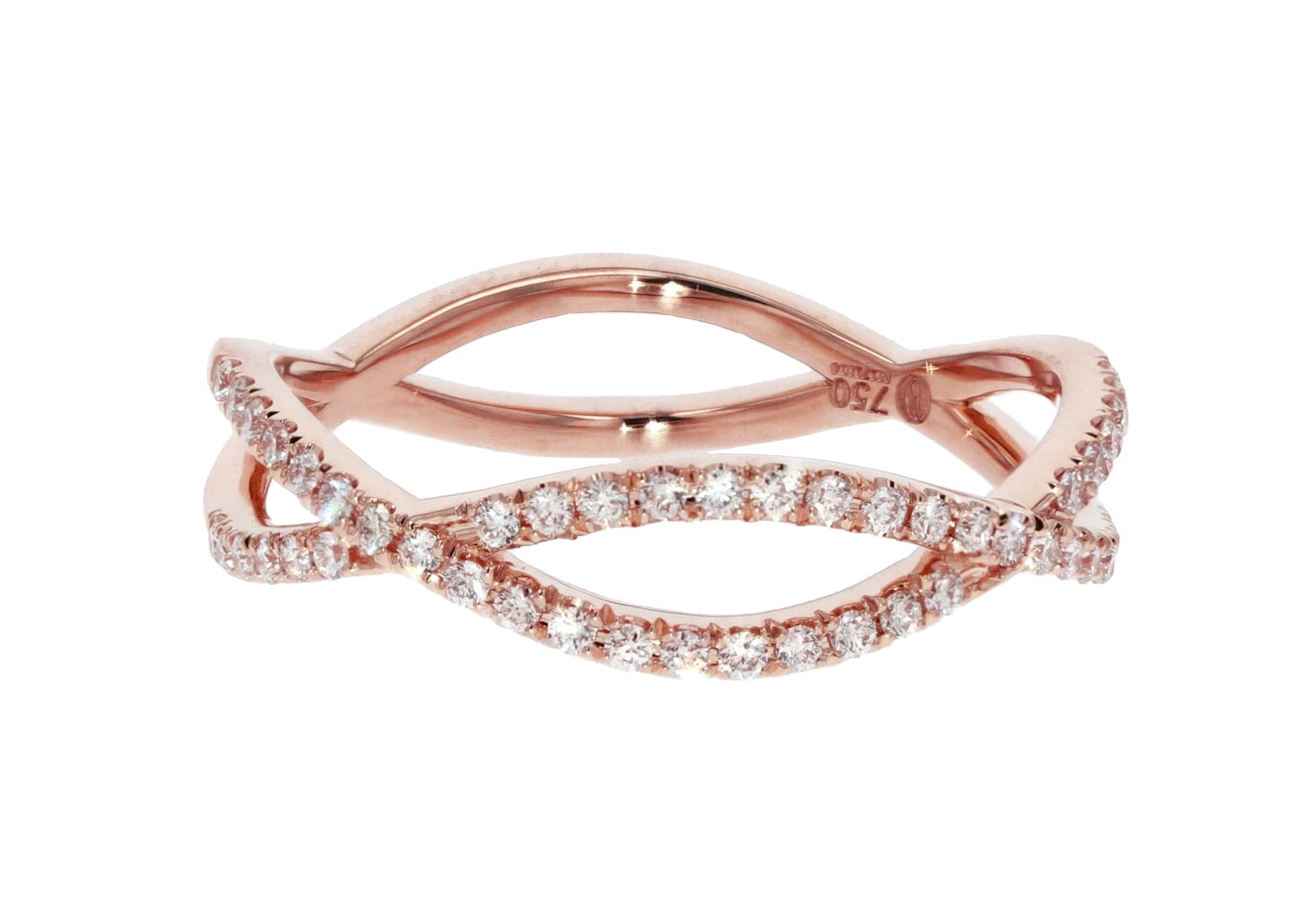 Precision Set 18K Half Twist Diamond Wedding Band Ring