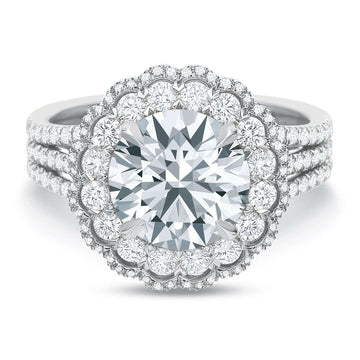 Double Diamond Halo Split Shank Engagement Ring in White Gold - Skeie's Jewelers
