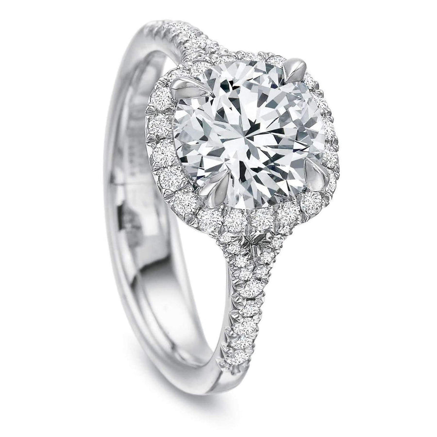 Cushion Cut Diamond Engagement Ring with Halo Semi-Mount Angle
